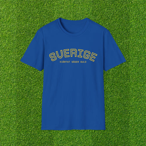 T-Shirt — HJÄRTAT SÄGER GULD — SWE VM 2026 Blue & Yellow Soccer Tee